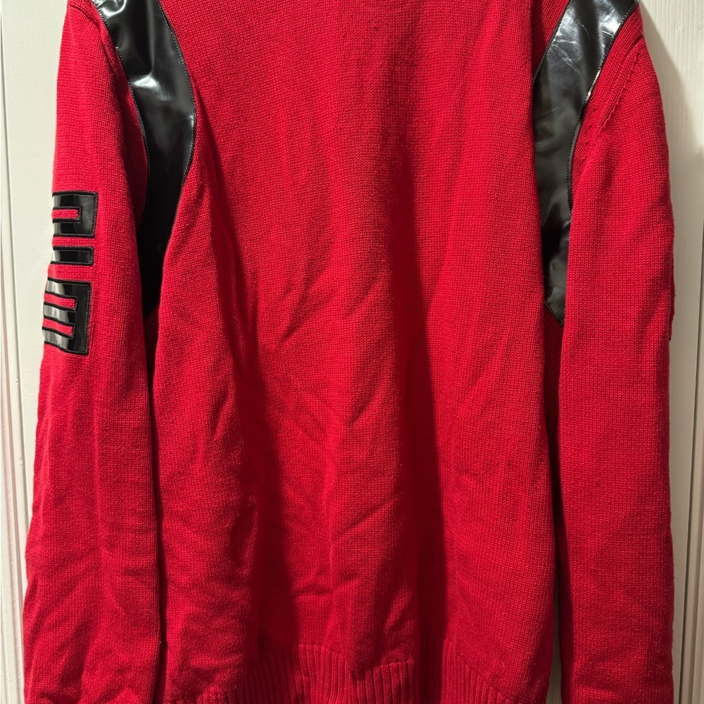 Hudson Jeans Vibrant Red Crewneck Sweater with Black Accents